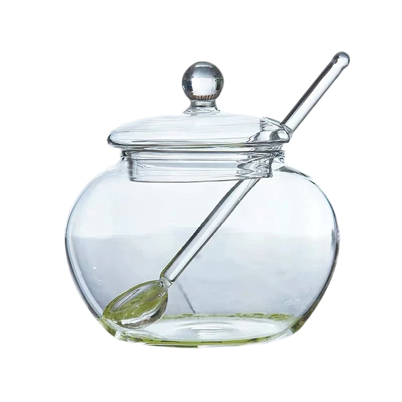 

3X Glass Jar Sugar Cookie Bowl With Lid Spoon Transparent Candy Home Kitchen Storage
