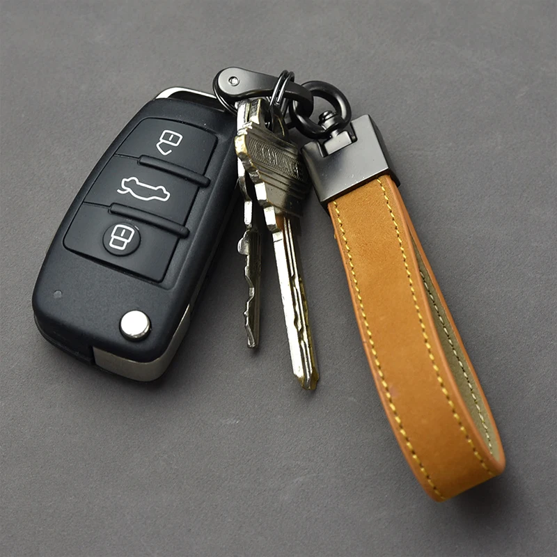 

Car Leather Key Chain Luxury Genuine Keychain Pure Color Buckle Car Key Ring Car Accessories Gift Car Keychain Couple Models