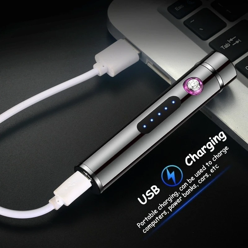 Фото Длинная USB-электронная зажигалка с дисплеем батареи, перезаряжаемая зажигалка, прикуриватель с двойной дугой, портативный аксессуар для сигарет №4
