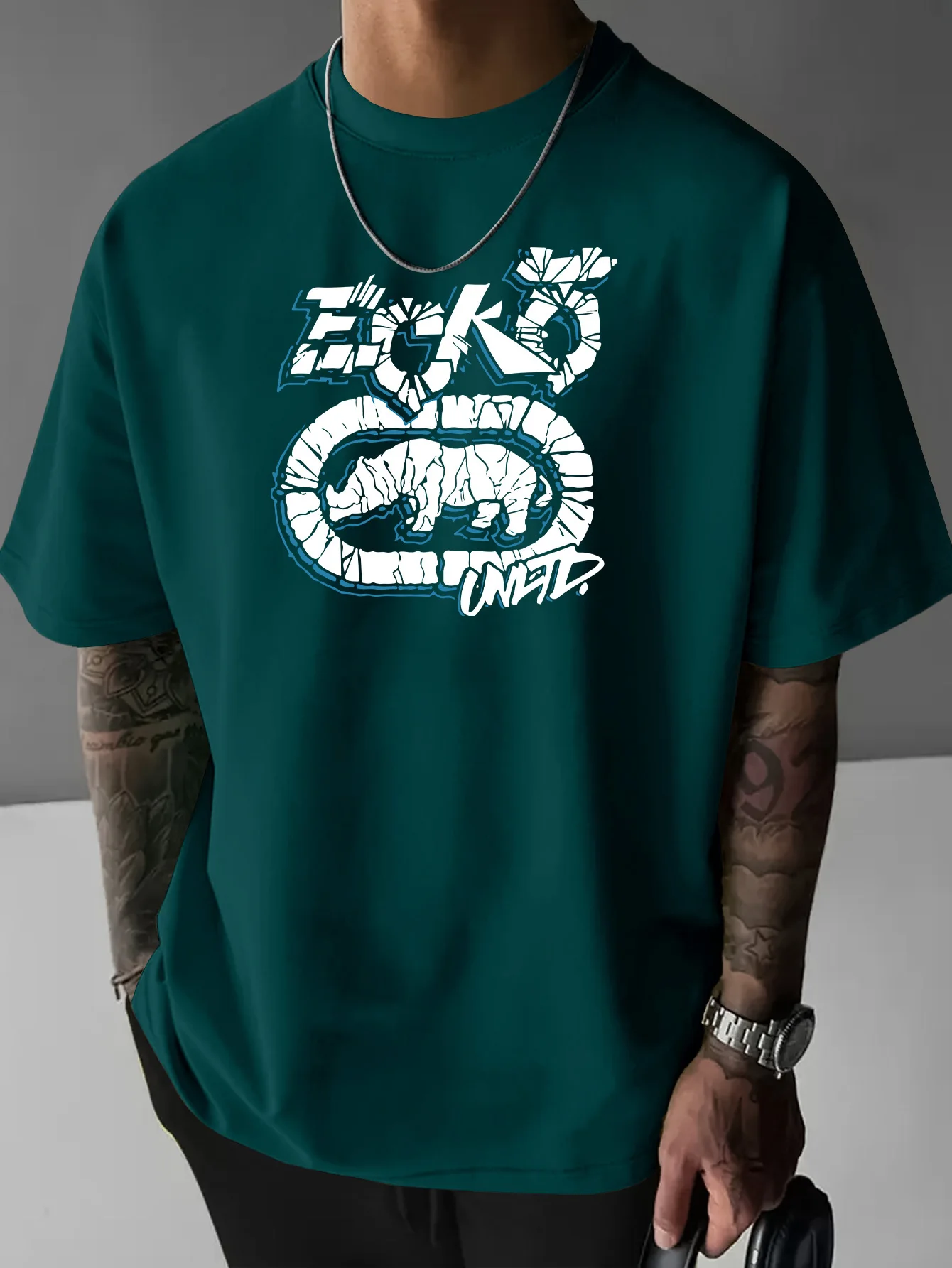Фото Мужская повседневная свободная футболка Ecko Rhino Print из чистого хлопка, летняя модная дышащая футболка с круглым вырезом и короткими рукавами №4