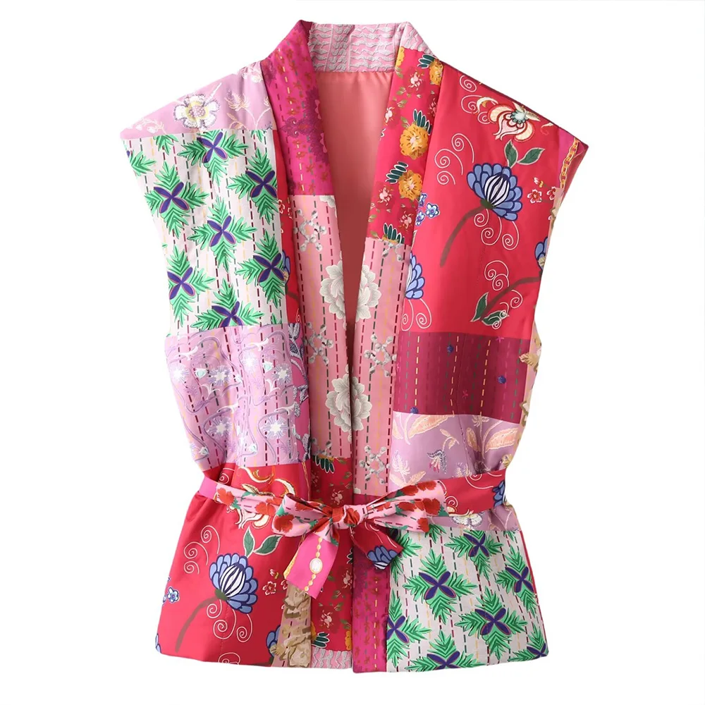 Женский жилет с V-образным вырезом без рукавов поясом