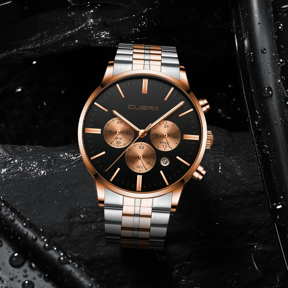 Часы CUENA мужские спортивные из нержавеющей стали брендовые водонепроницаемые