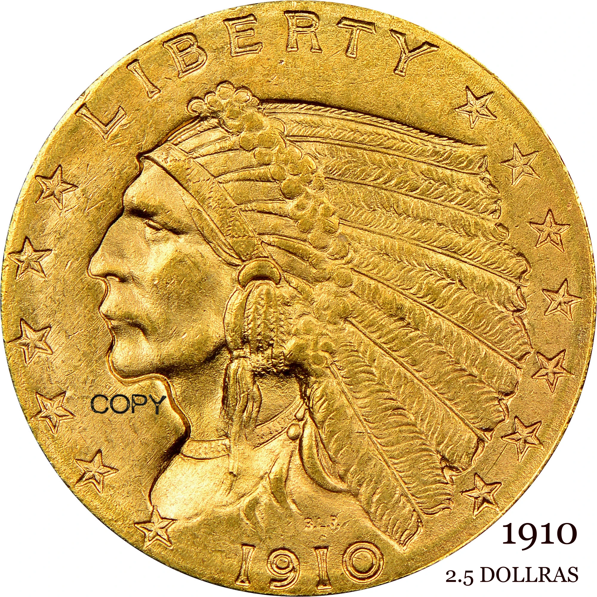 

Соединенные Штаты Америки 1910 2,5 2 доллара США Свобода Орл США Золотая зерна латунные металлические копировальные монеты