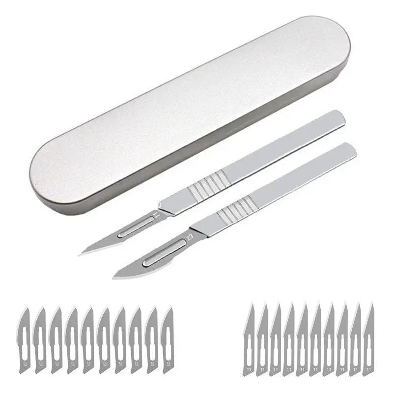 

Metal Steel Carving Blades Surgical Tool DIY Paper Cutting Phone PCB Repair Craft Knife Non-Slip Scalpel Kit Set With box