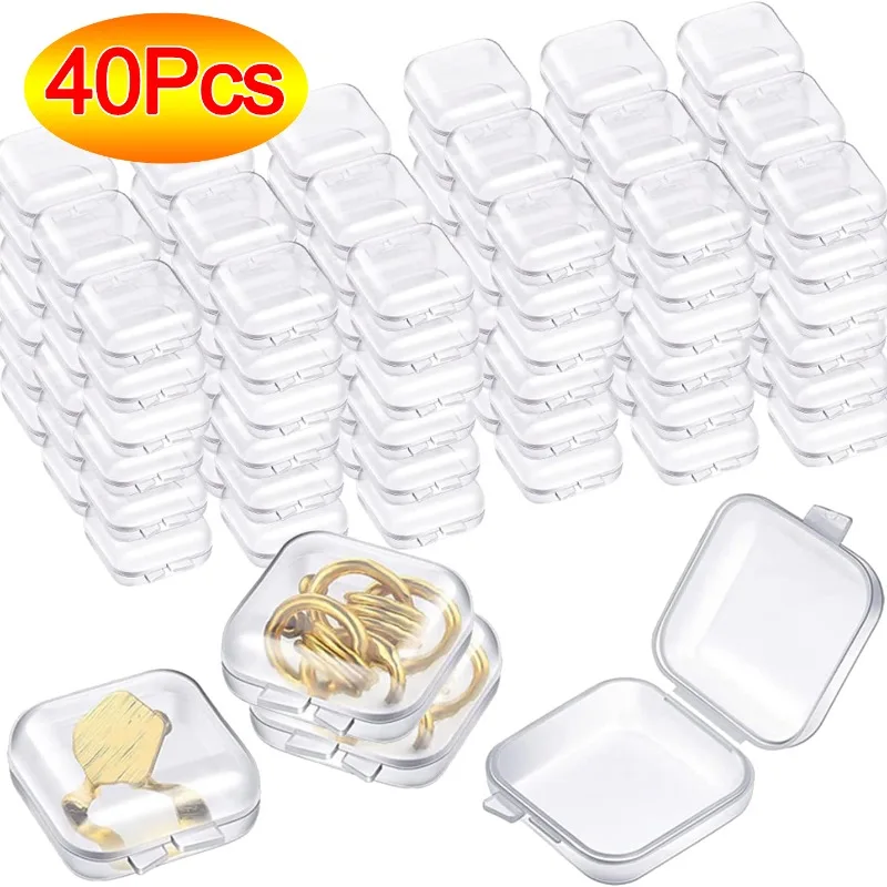 

1/40PCS Mini Plastic Storage Box Square Transparent Container for Earring Jewelry Earplugs Grocery Portable Storage Organizer