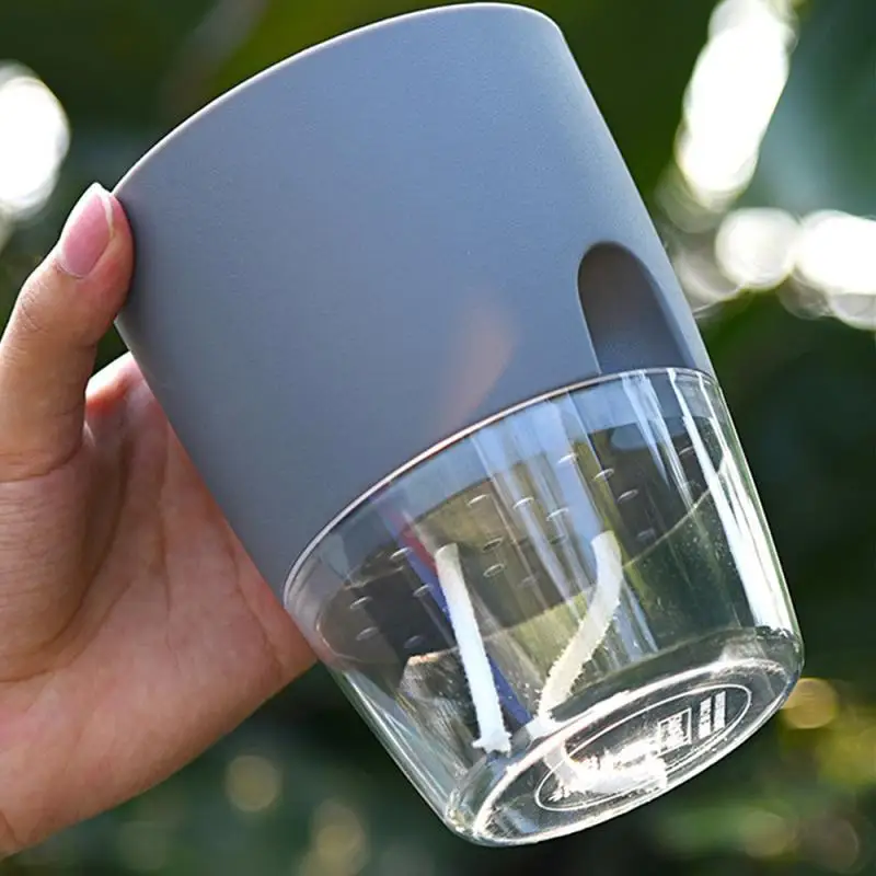 

Self Watering Flower Pot Indoor Golden Double Layer Cotton Rope Transparent Small Plant Pot With Injection Port Plastic
