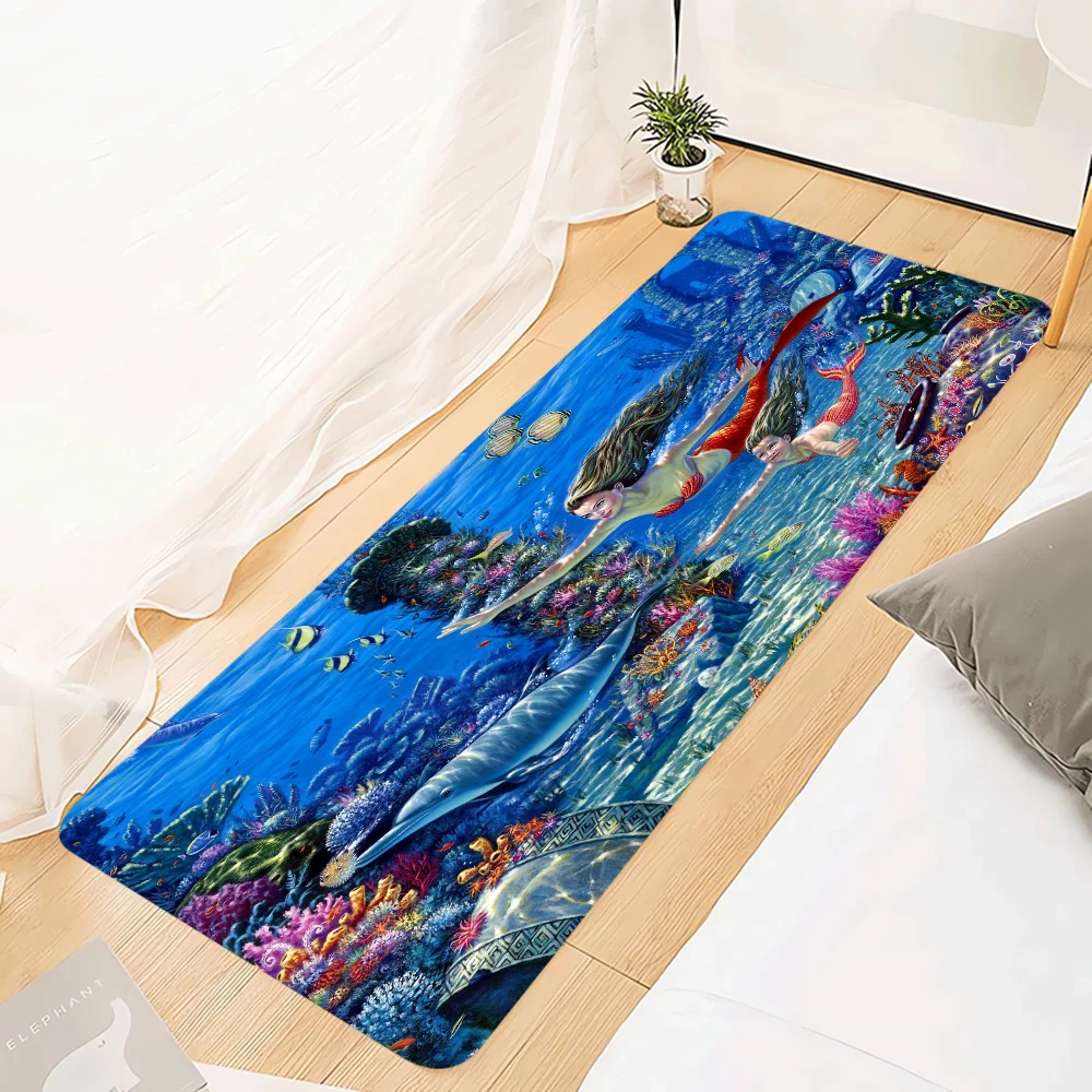 Коврик Для Двери Подводного Мира Современный Стиль Замшевый Противоскользящий