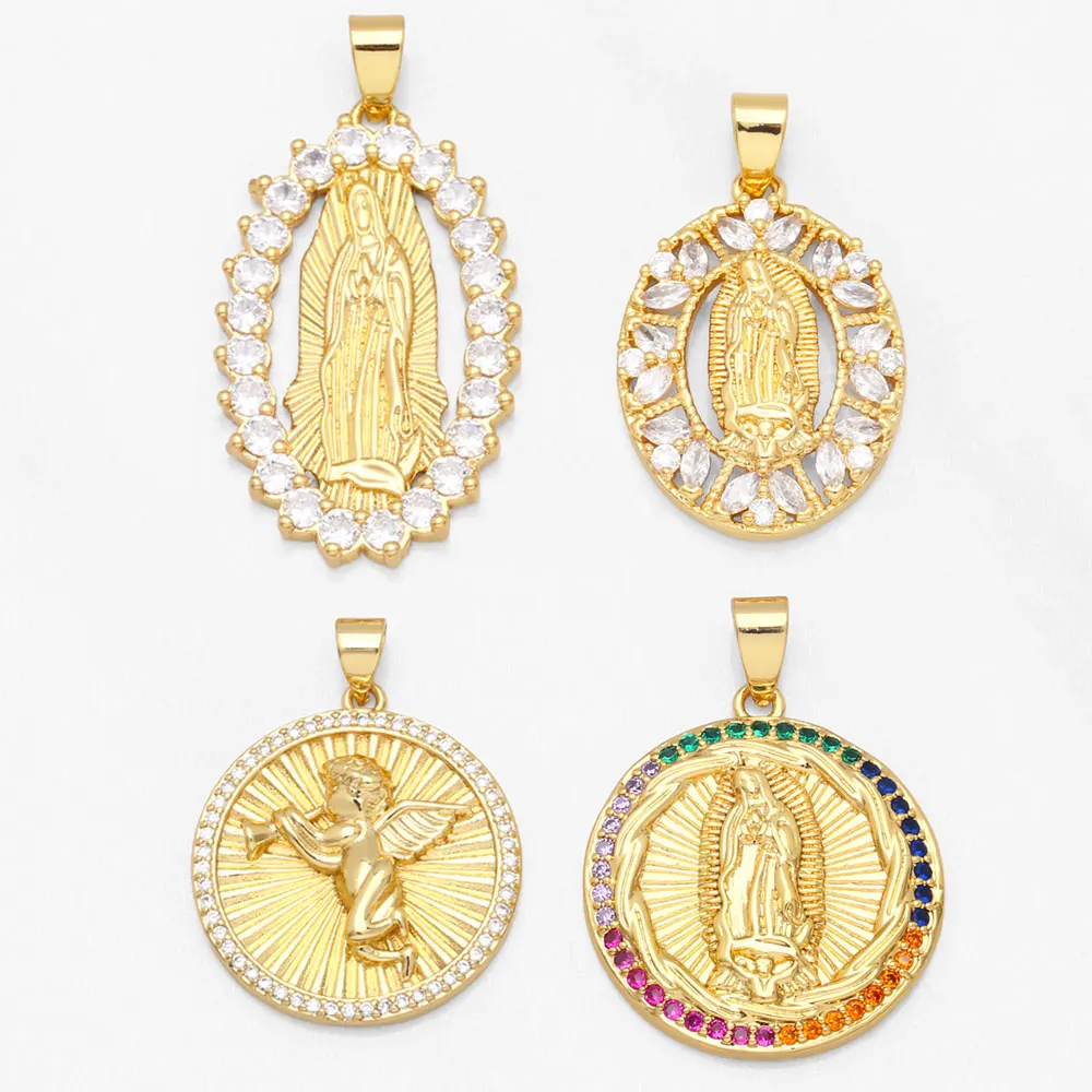 

OCESRIO Big Oval Copper CZ Virgin Mary Pendant Necklace for Women Man Gold Plated Jewelry Making Supplies Wholesale pdta799