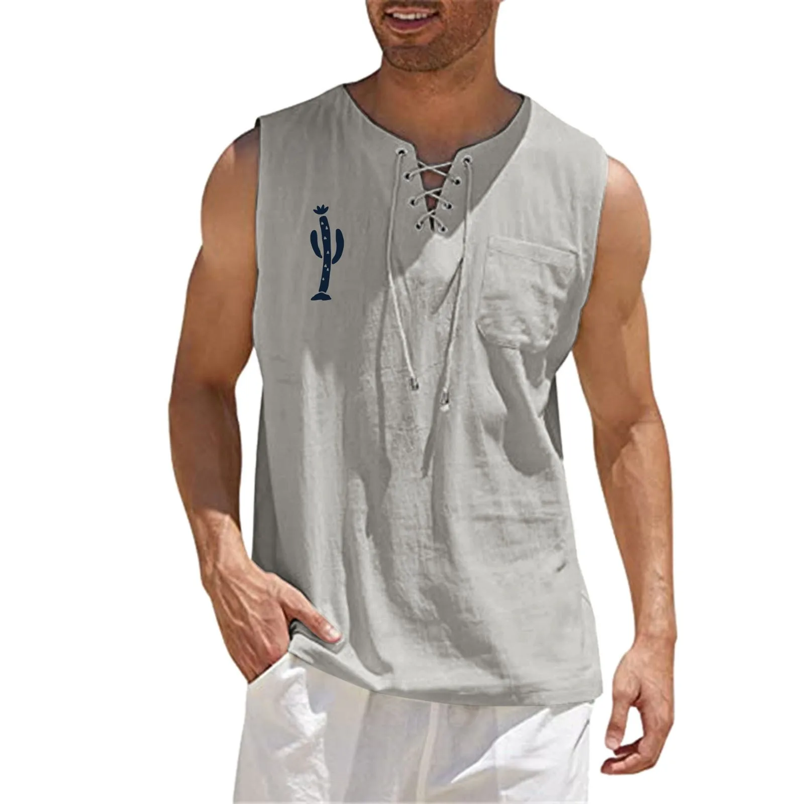 

T Shirts Tall Men Male Spring And Summer Tops Casual Sports Sleeveless Top Cotton Linen Vest Workout Top Long Sleeve Compression