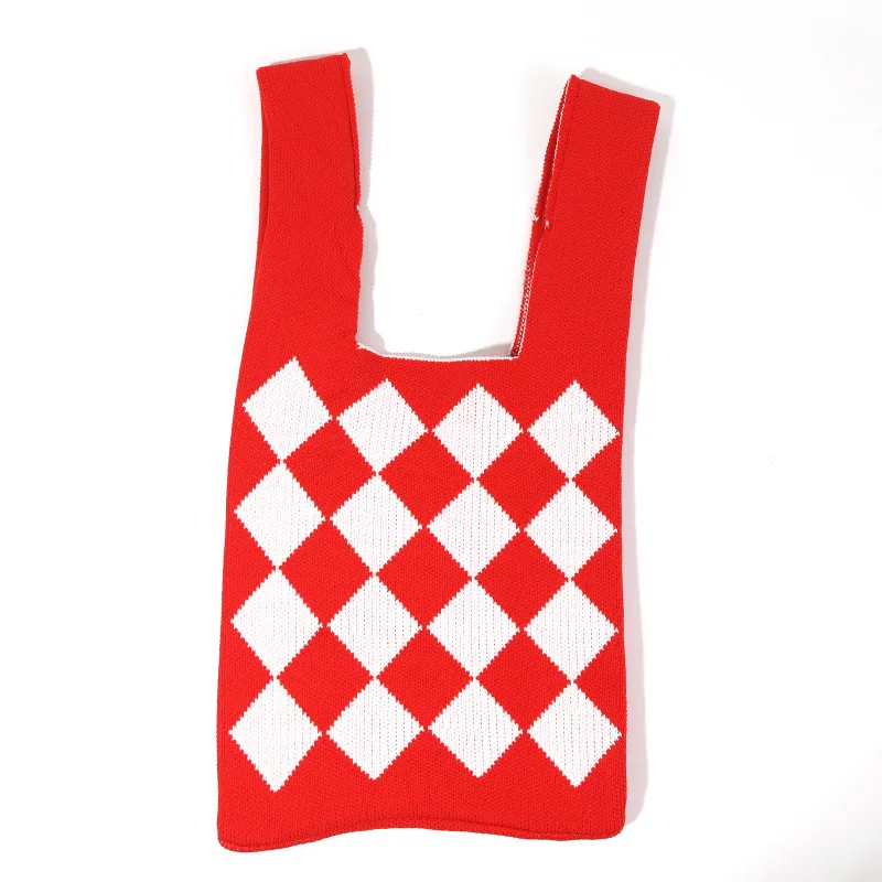 

Big rhombus simple Retro knit handbag Shoulder Woolen Hollow Out Bag BB-9