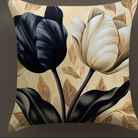 Декоративные наволочки из полиэстера велюра, черные и белые с цветочным принтом
