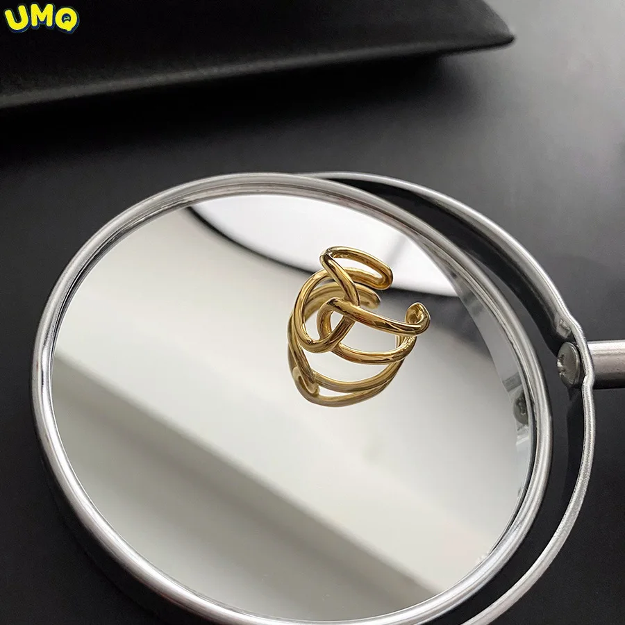 

Минималистичное бесцветное кольцо из титановой стали 18k с перекрестной копией, чистое золото 24K, обруч, Женский указательный палец, открытое...