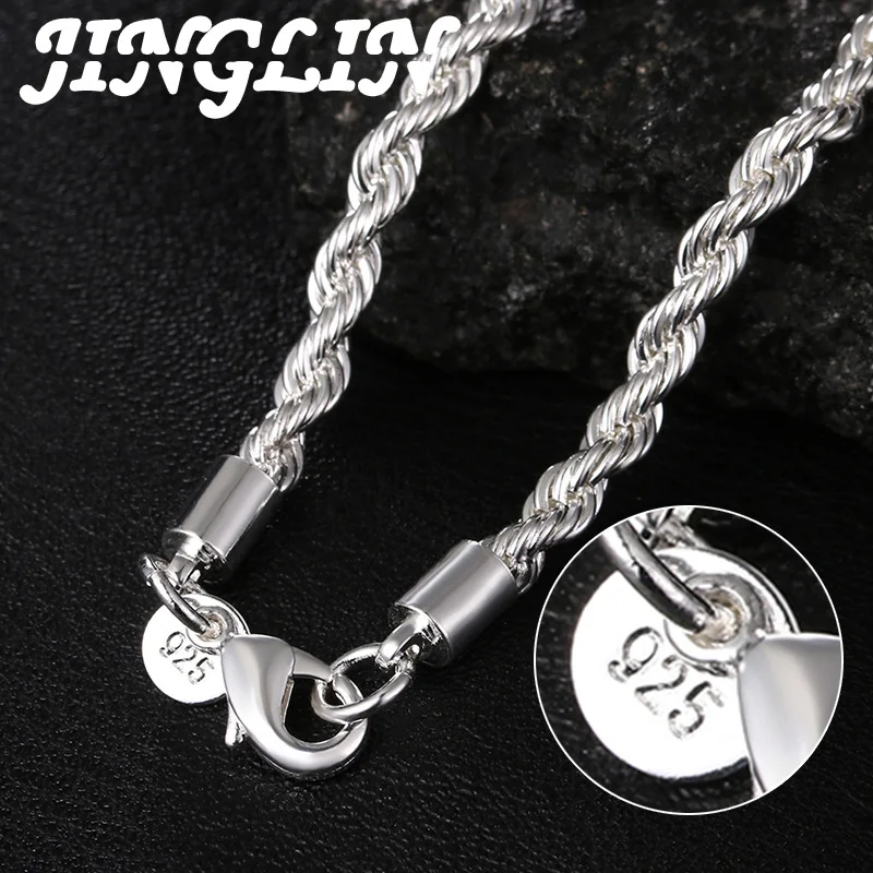 JINGLIN 925 Sterling Silver 16/18/20/22/24 Inch 4MM Hemp Rope Chain Necklace For Woman Man Fashion Charm Wedding Jewelry Gift