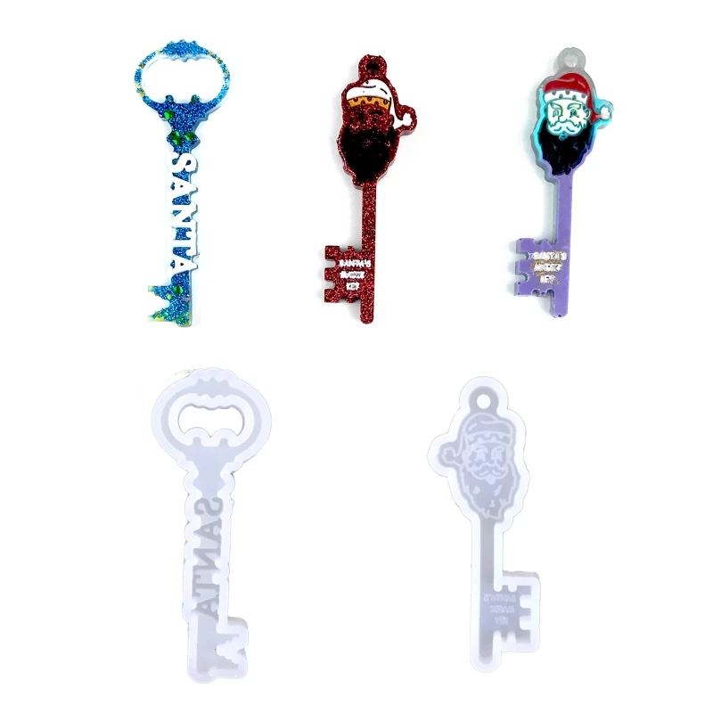 

Q81D Christmas Keychain Silicone Mold Keychain Charms Epoxy Resin Mold Casting Molds w/ Hanging Hole for DIY Crafts Making