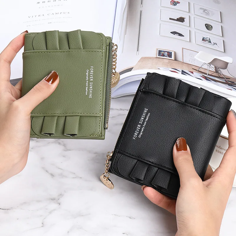 

Женские кошельки для отдыха, компактный кошелек желтого цвета с оборками, кошелек для монет, Женский кошелек, дамская сумка для карт, женски...