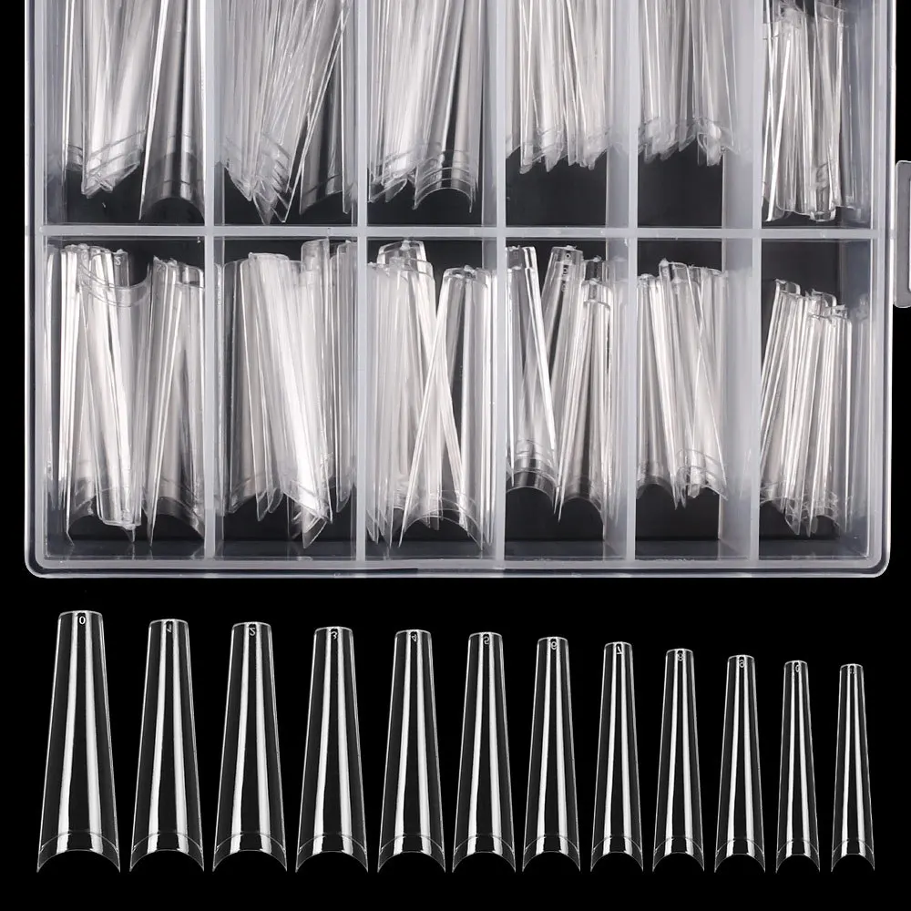 

240pcs Coffin Nail Tips Half Cover Extra Long C Curve French Acrylic Nails Coffin False Press On Fake Nails Long Manicure Tools