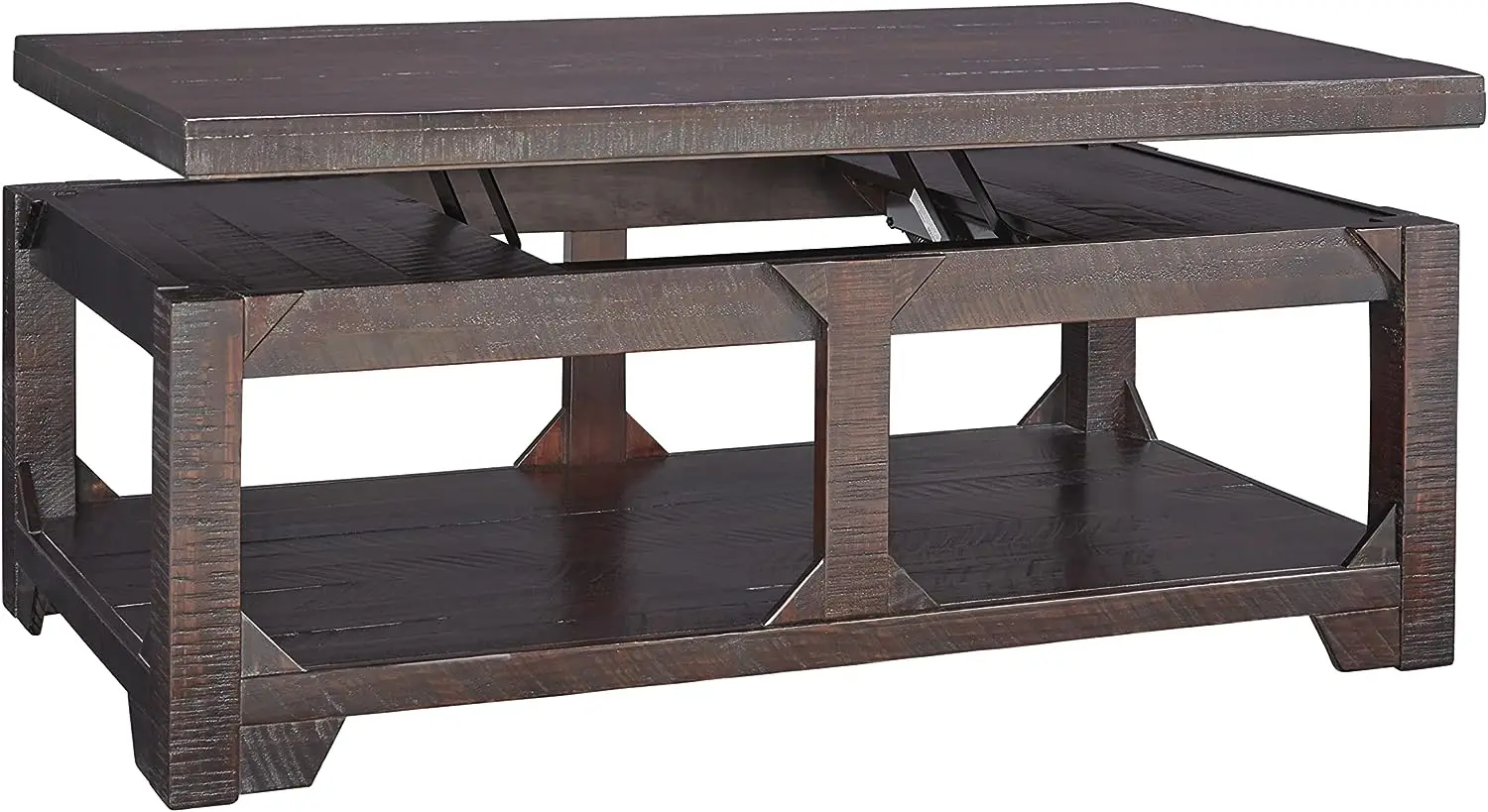 

Rustic Rectangular Lift Top Coffee Table, Distressed Dark Brown