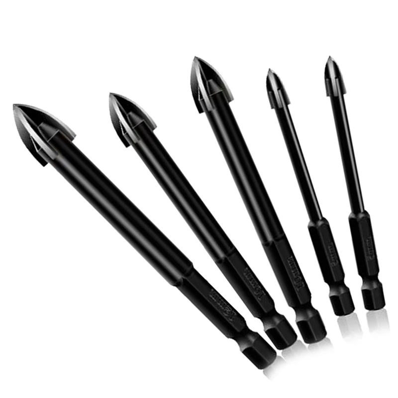 

6Pcs Tungsten Steel Glass Drill Bit Set Efficient Universal Drilling With 4 Cutting Edges Tile & Glass Head Drill Bits