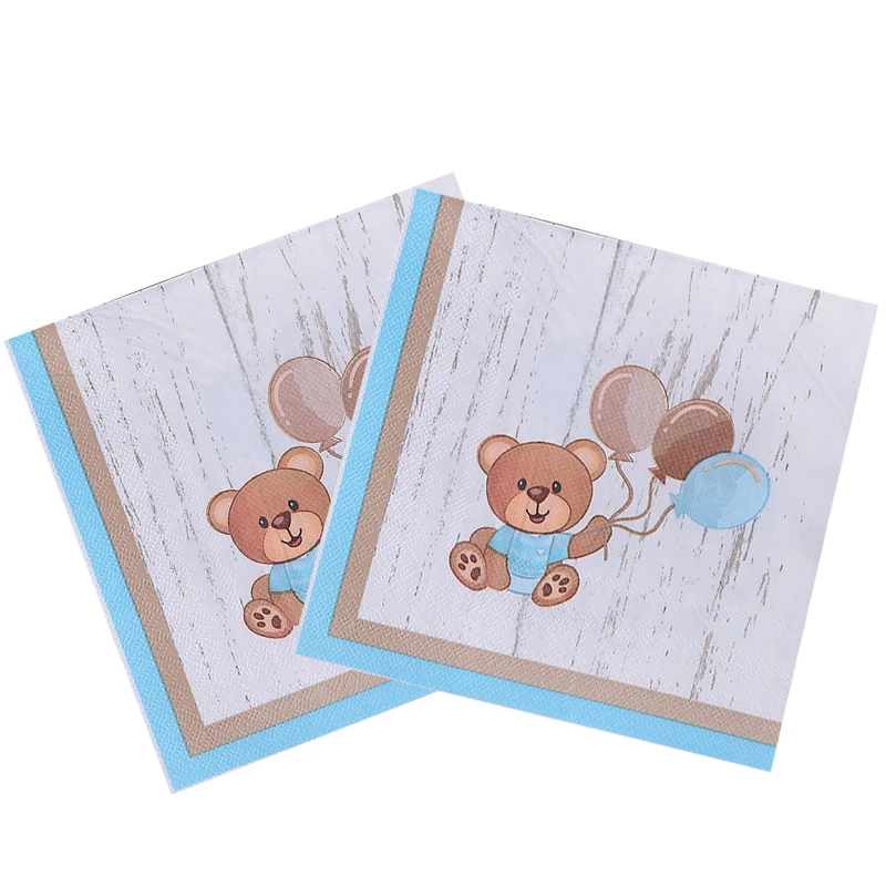20 шт., салфетки с рисунком бурого медведя, детские салфетки с днем рождения, раскрывающие пол, вечерние, детский душ, медведь, тематический декор для пикника, вечеринки, принадлежности