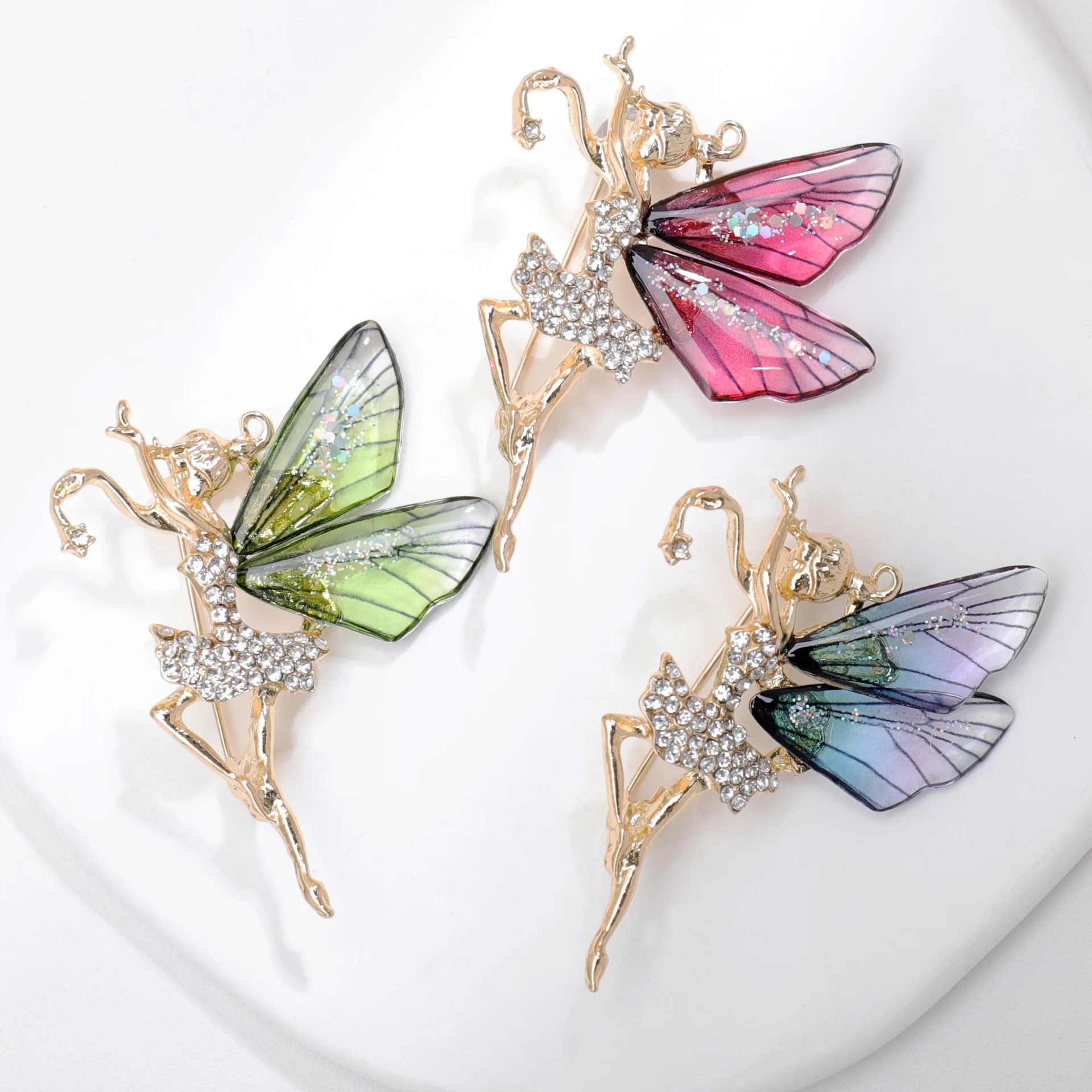 

Luxury Zircon Dancing Girl Brooch Pins Fashion Rhinestone Ballet Elf Girl With Butterfly Wing Brooch For Women Jewelry Gifts