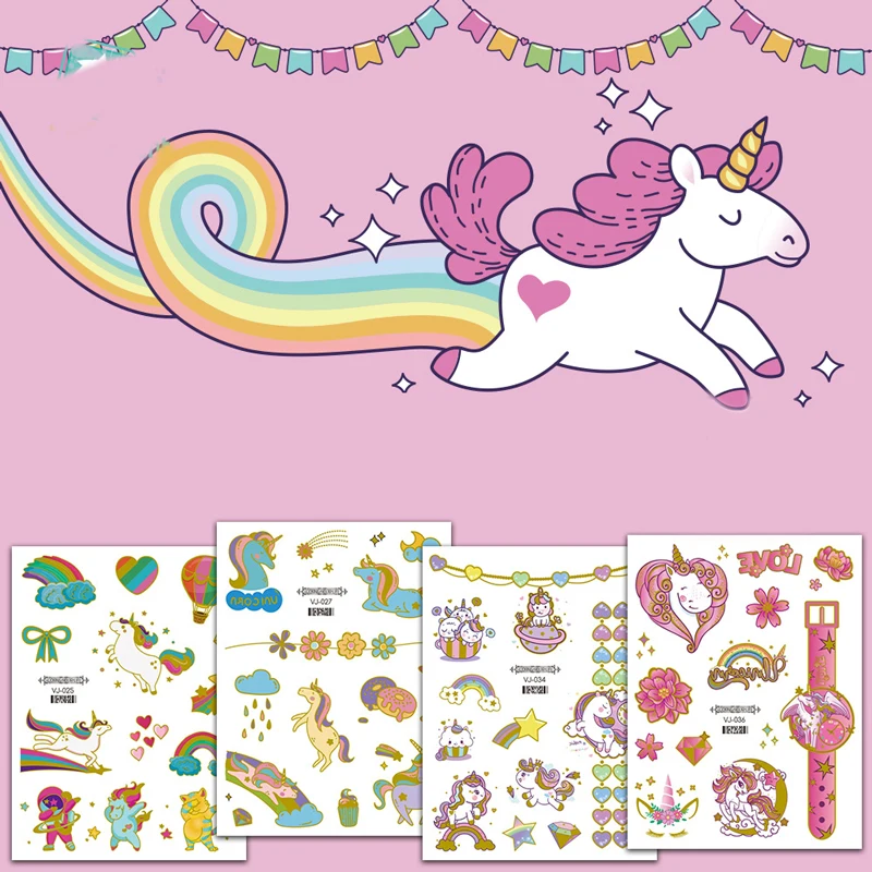 

Unicorn Temporary Tattoos for Children Gold Metallic Fake Tatto Sticker for Kids Arm Hands Small Tatoos Watches Child Tattoo