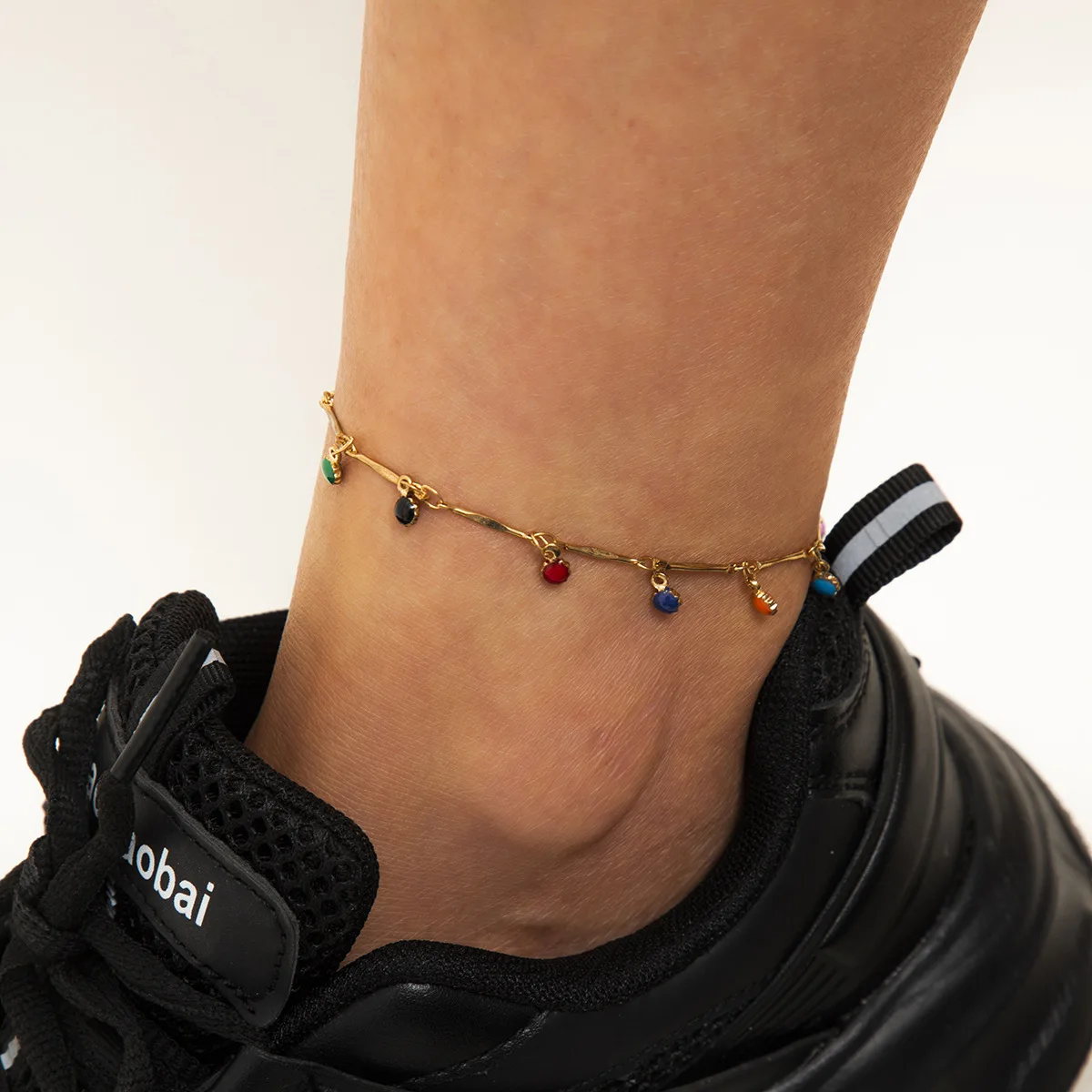 

Vintage fashion metal chain foot decoration holiday style color oil drop small hanging ball foot chain