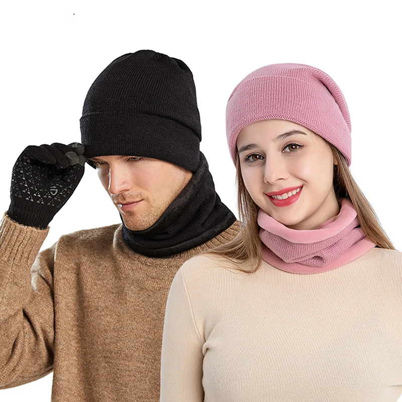 

Unisex Winter Men's Hats Stylish Warm Soft Male Beanies Windproof Dustproof Thick Riding Skiing Knitted Hats Scarf Suit