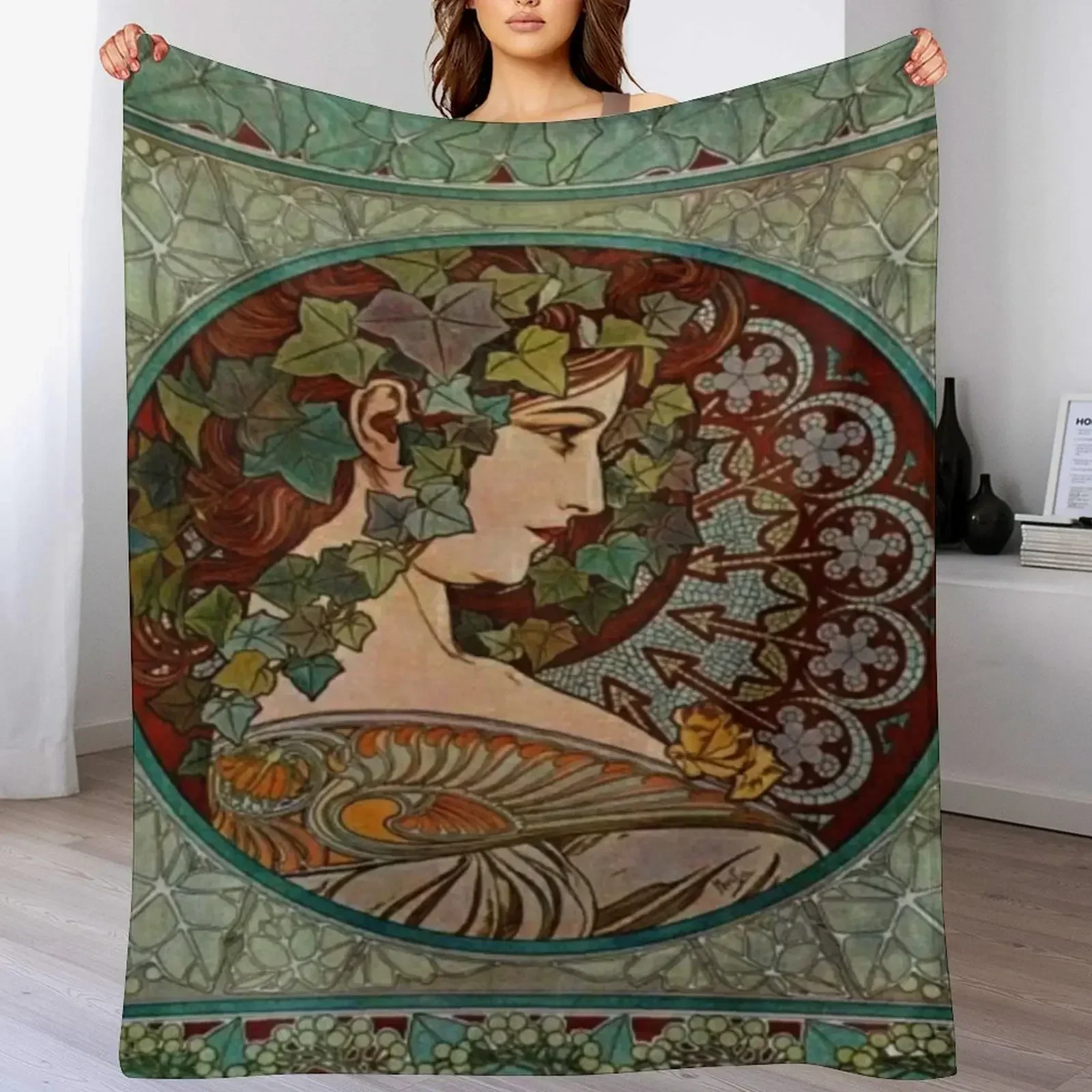 Альфонс Муха - плющ 1860 1939 Плед для декоративного дивана малышей Мягкие большие