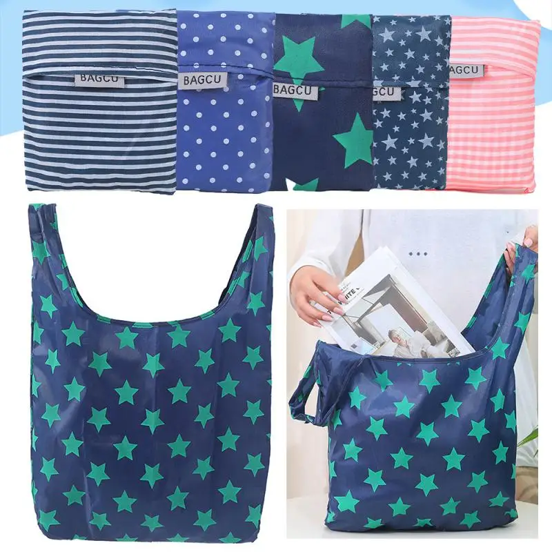 

Portable Shopping Bags Shoulder Handbag Foldable Polyester Travel Grocery Supermarket Shop Bags Reusable Outdoor Storage Bags