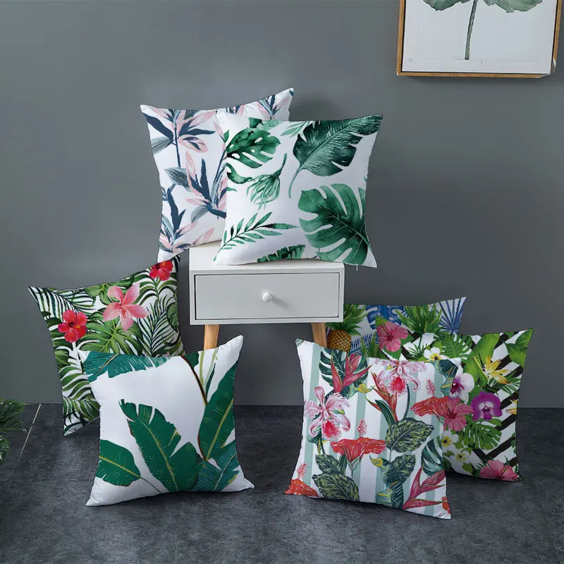 

Summer Tropical Plants Decorative Pillowcase Green Leaves Throw Pillow Case Polyester Printing Pillow Cover kussensloop