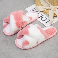 indoor bedroom slippers non slip winter women house open toe faux fur warm flat shoes female slip on home furry ladies slides