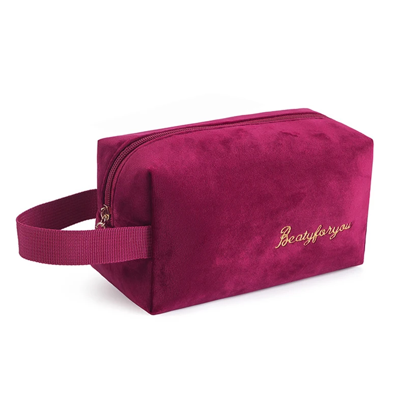 

Бархатная женская косметичка, роскошная фланелевая дорожная сумка для косметики с вышивкой из поликарбоната, 1 бархатная портативная сумочка на молнии
