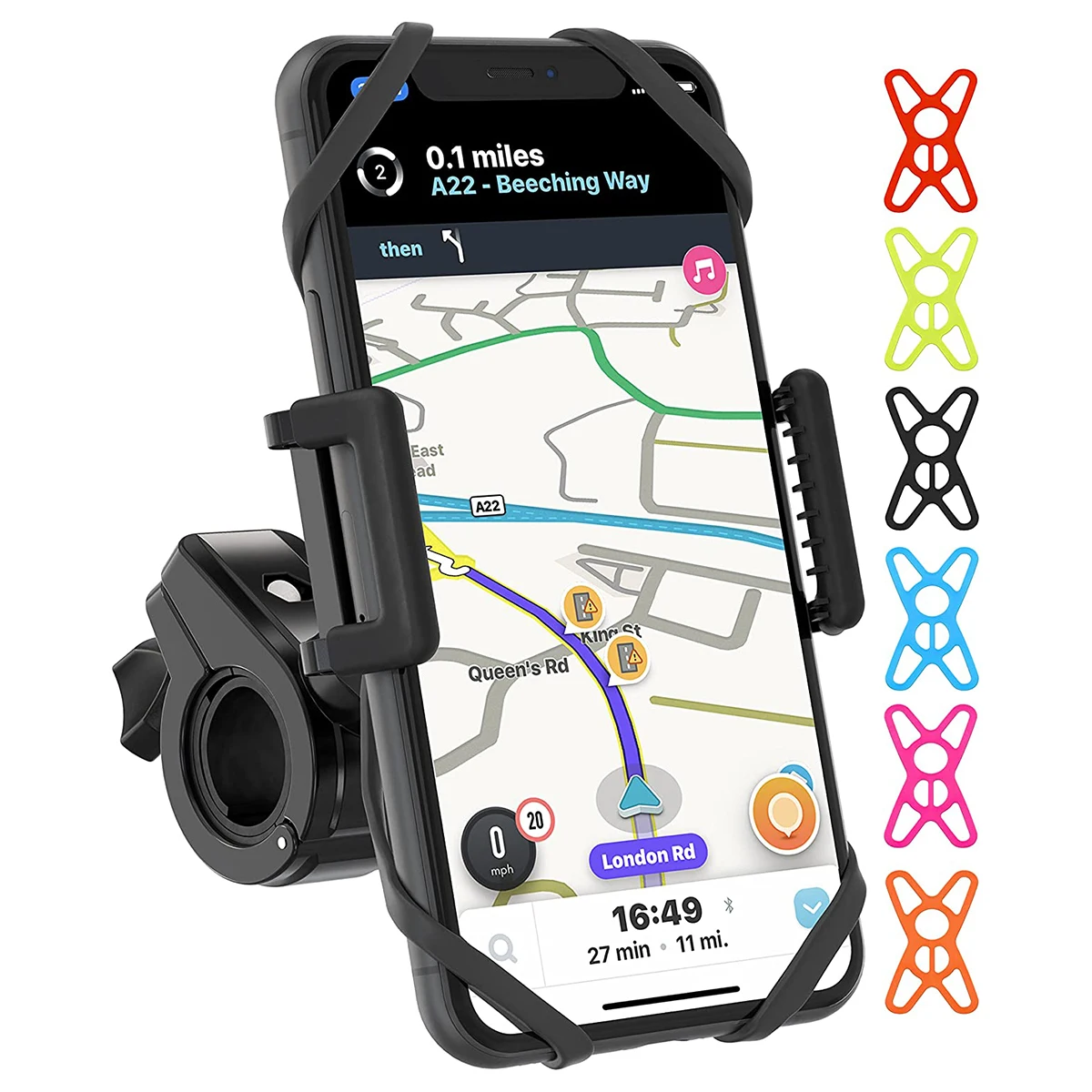 

Premium Bike Phone Mount Holder, Motorcycle Phone Mount, 6 Color Bands Included, Cell Phone Holder for Bike Universal Any Phone