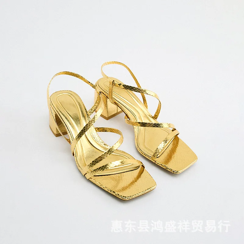 

Za2023 новые желтые туфли с тонким ремешком в римском стиле темпераментные туфли на среднем каблуке квадратный носок открытый носок на массивном каблуке женские сандалии