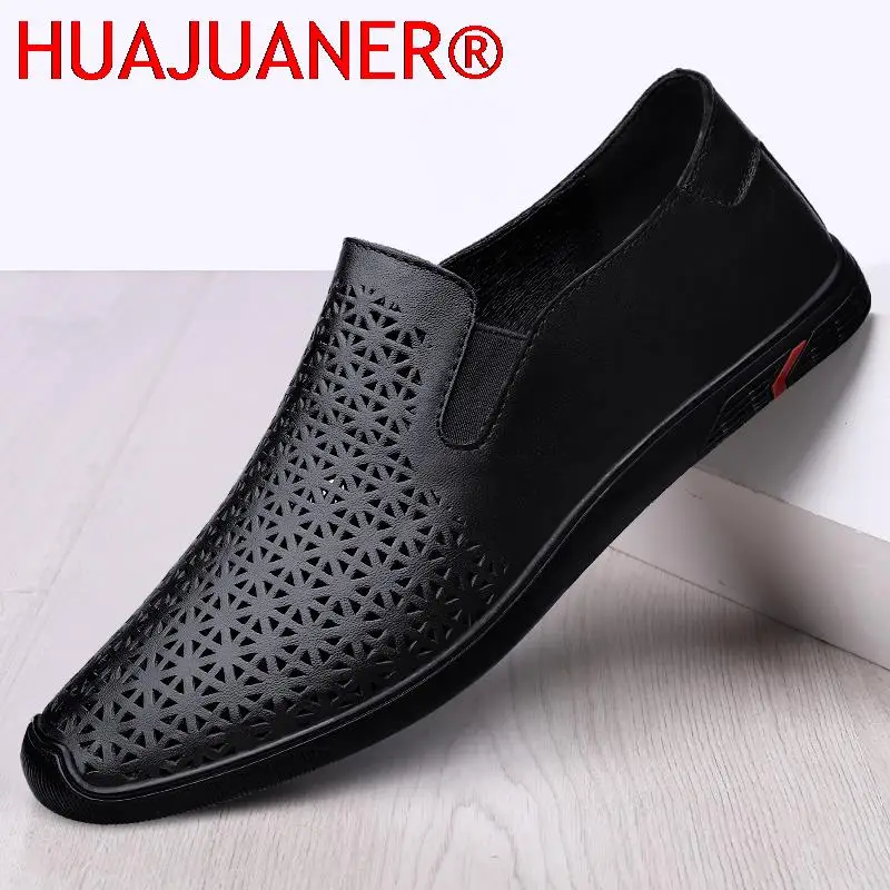 

Мужские летние туфли из натуральной кожи, мягкие Нескользящие мужские туфли, дышащие мужские повседневные туфли из натуральной кожи с выре...