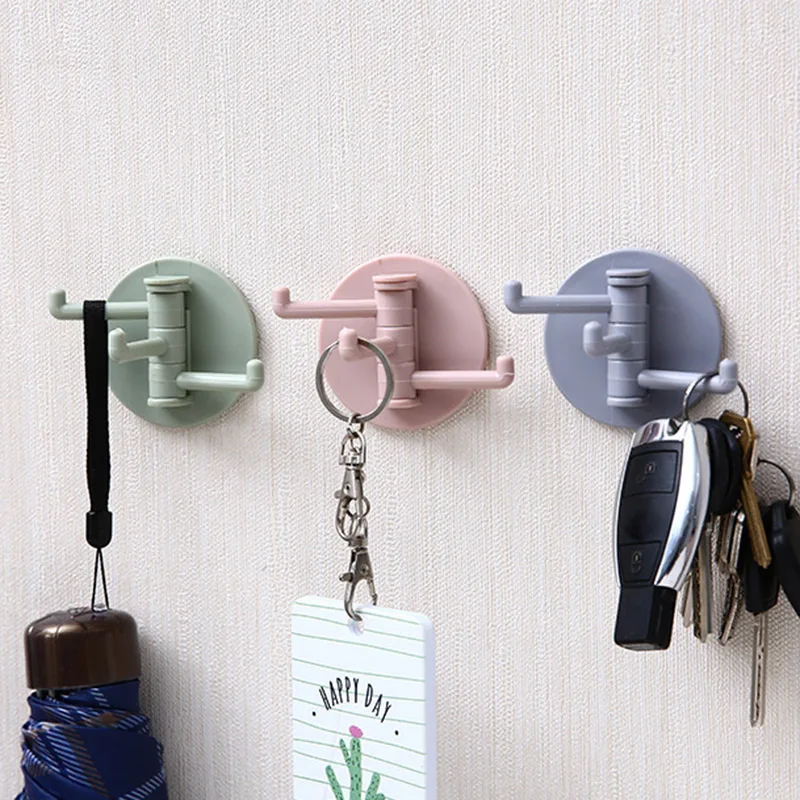 

1PCS Bathroom Hooks Creative Seamless Paste 3 Branch Rotating Hook Kitchen Bathroom Storage Wall Hook Shower Hook Dropshipping
