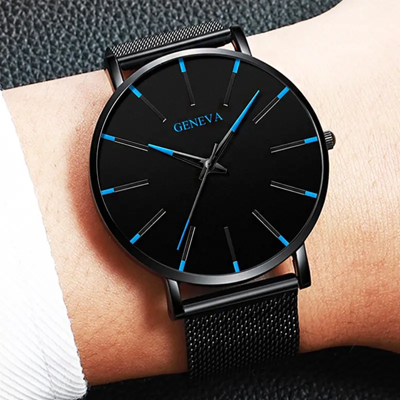 Fashion Thin Watches Simple Men Business Stainless Steel Mesh Belt Quartz Watch Handsome Boy 5