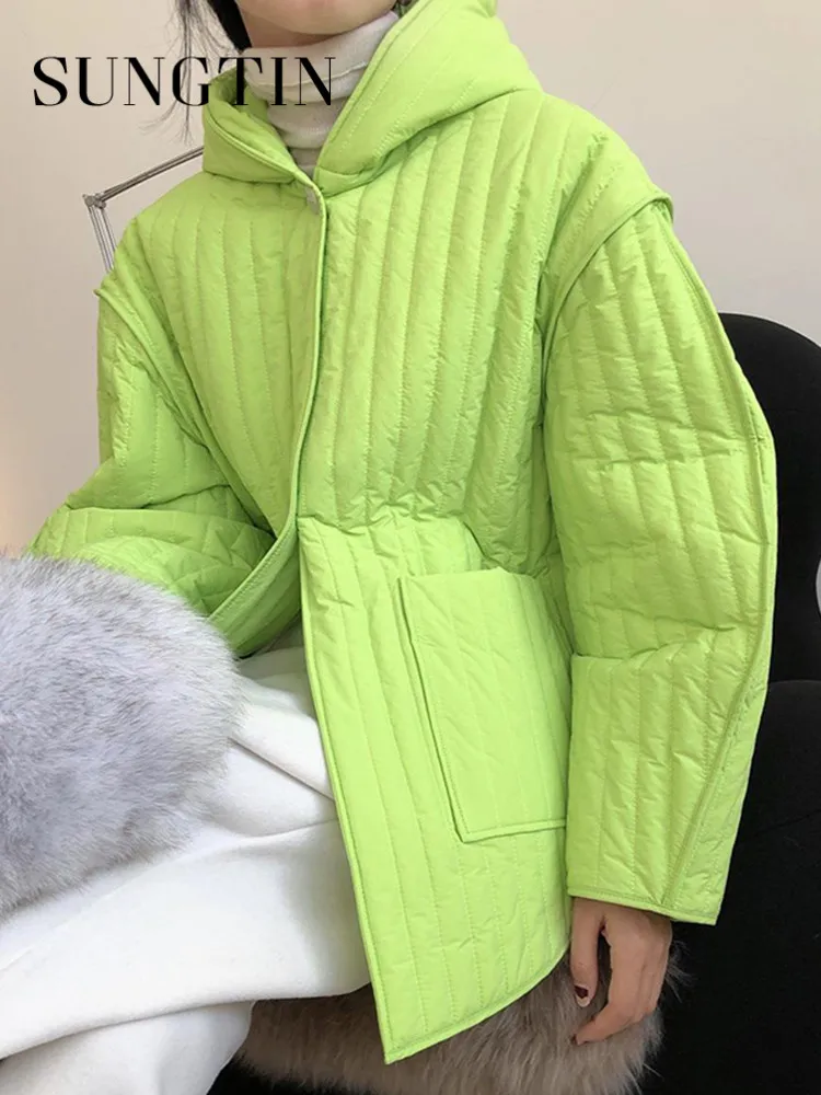 Sungtin 2022 Осень-Зима стеганые парки с капюшоном пальто Женская мода ленивый Стиль