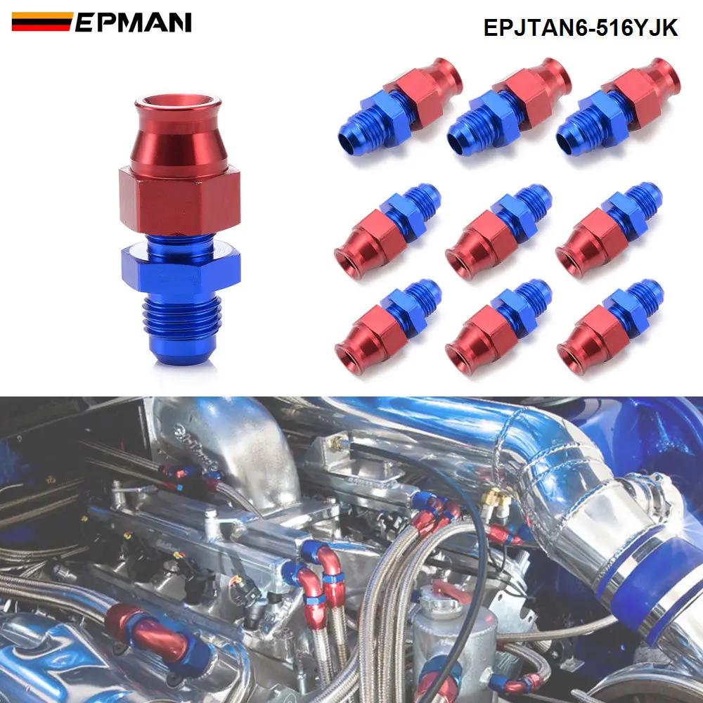 

EPMAN 10 шт., алюминиевый жесткий фитинг для труб 5/16 дюйма, трубка до 6AN, мужские адаптеры для топливного шланга Fare, синий и красный, анодированны...