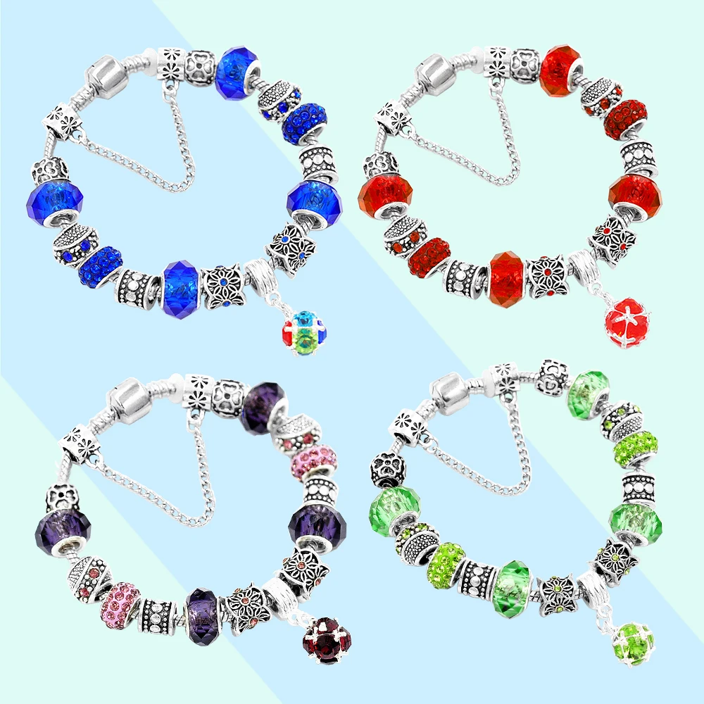

Unicorn Cube Shape Beads Snake Chain Bracelet 925 Silver fit for Original Party Making Romantic Jewelry for Ladies Gifts