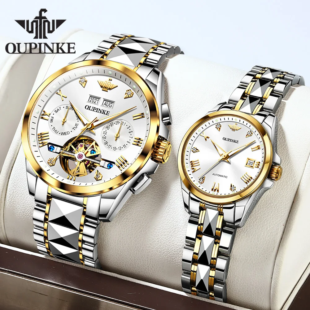 OUPINKE Luxury Automatic Couple Watches Pair Men and Women Mechanical Sapphire Top Brand Watch Fashion Lovers Gift Amant Montres