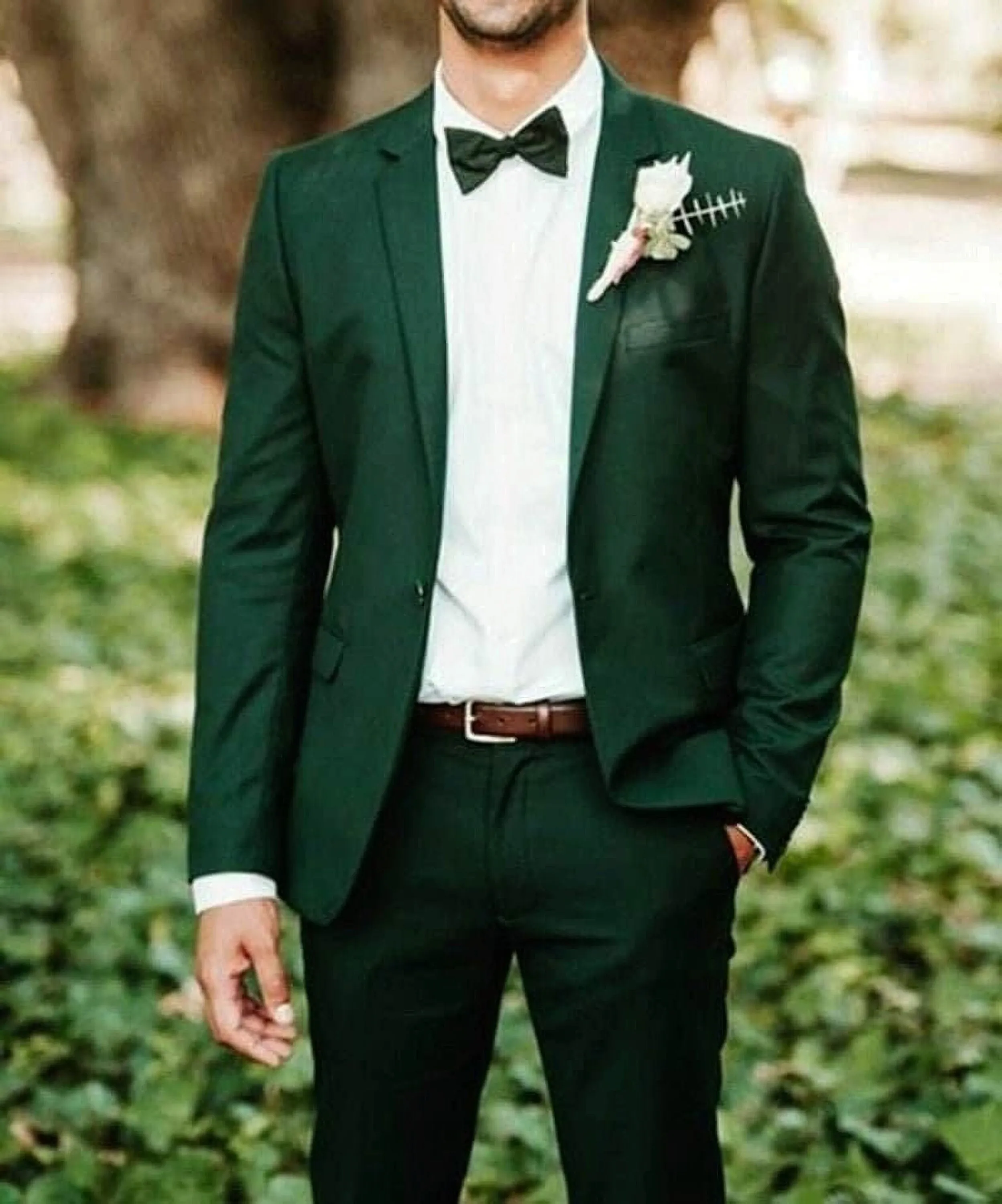

Handsome Green Men Suits Groomsmen Dinner Wedding Tuxedos Slim Fit Formal Business Blazer 2-Piece Jacket+Pants Costume Homme