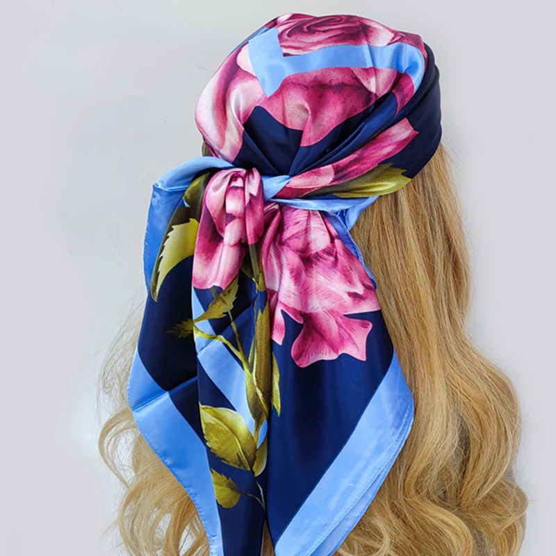 

2022 Роскошные солнцезащитные шелковые шарфы женские 90x90 см пылезащитный платок популярный квадратный платок с принтом новые летние модные шали