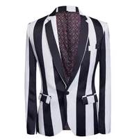 Brand New Tide Men Black White Zebra Stripe Blazer Male Stage Wear Masculino Slim Fit Fashion Casual Suit Jacket