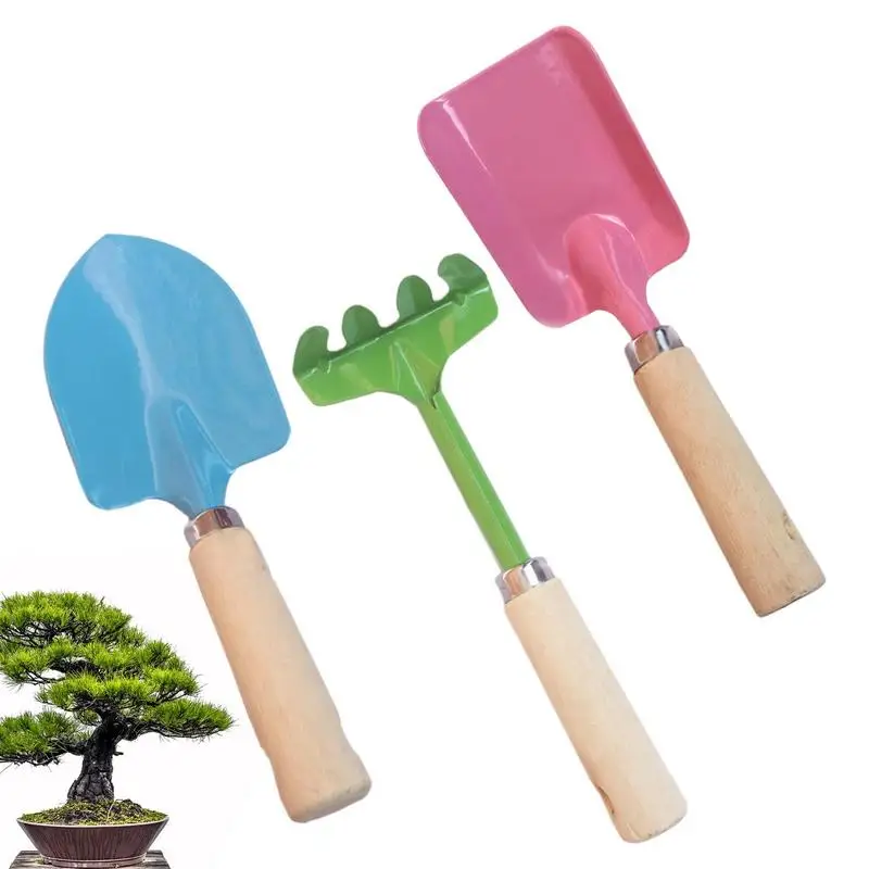 

Metal Garden Tools Iron 3PCS Garden Hand Tools Gardening Kit With Rake And Square Shovel And Round Shovel For Parks Beaches Back