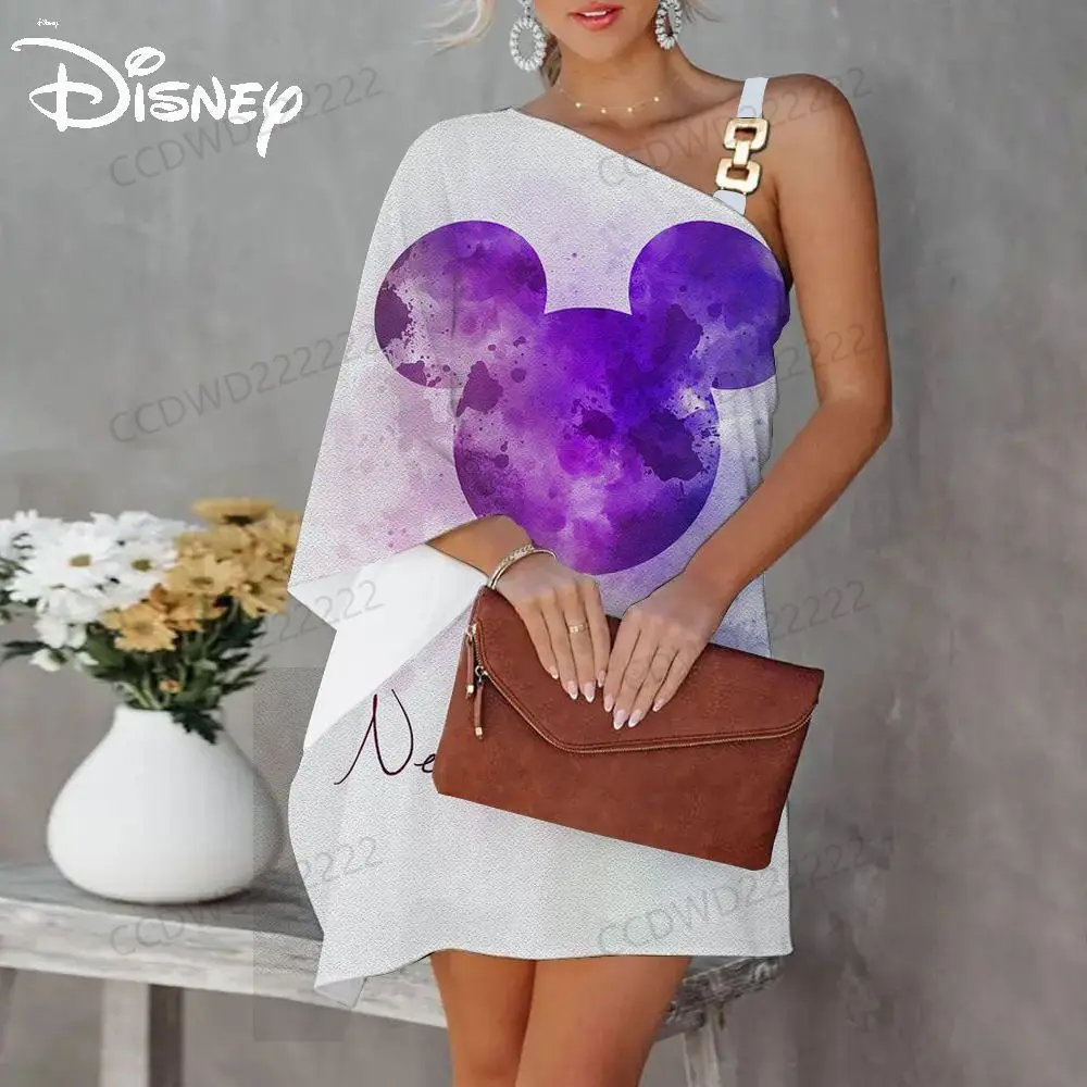 Minnie Mouse Disney Diagonal Collar Party Dresses One-Shoulder Dress Mickey Elegant Women Evening Luxury Prom 2023 Sexy Collar
