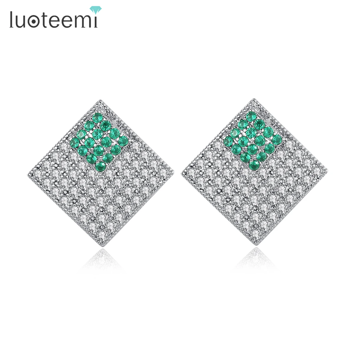 

LUOTEEMI Elegant Square Stud Earrings for Women Office Lady Paved Shining AAA Cubic Zircon Three Color Fashion Jewelry Brincos