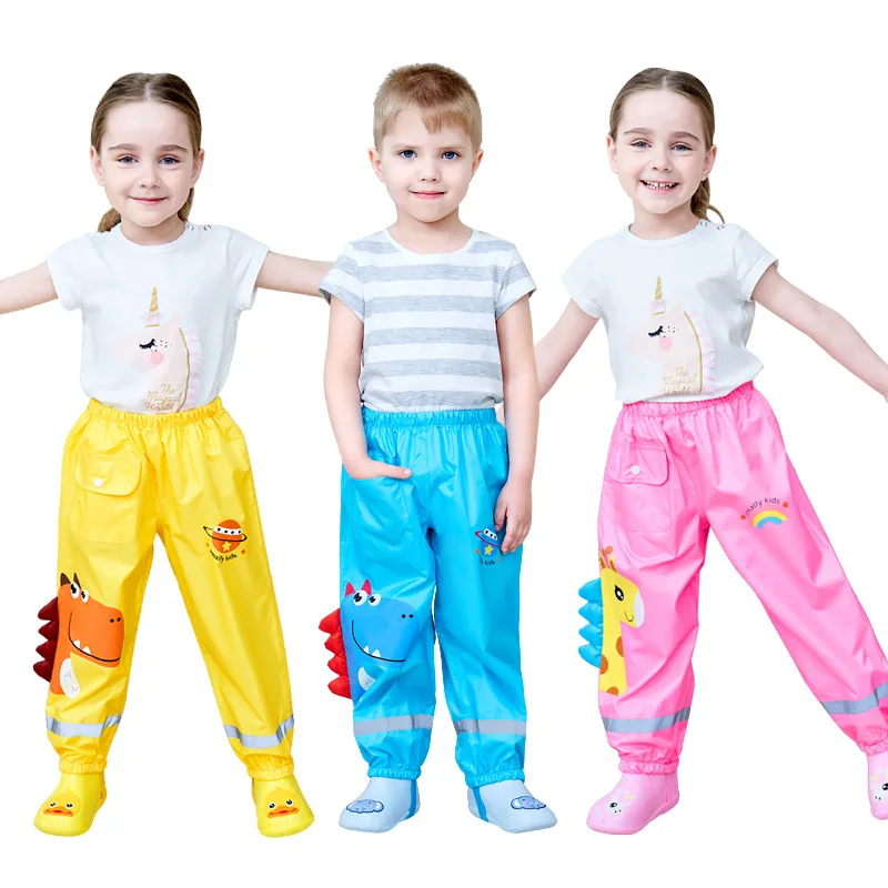 

2021 New Cartoon Dinosaur Rain Pants Boys Girls Rain Pants Baby Waterproof Pants Fashion Children Raincoat