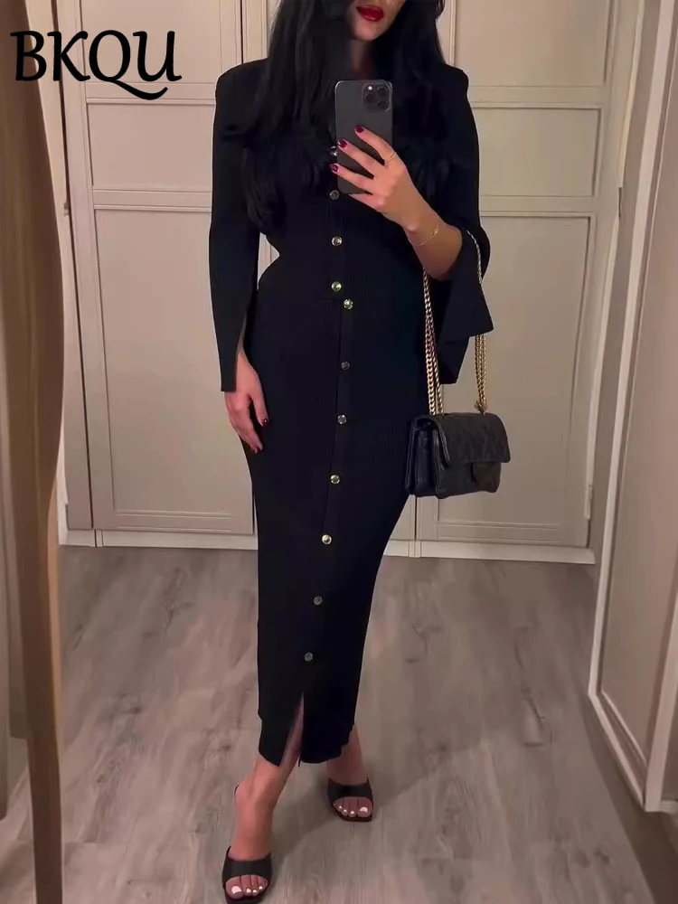 BKQU Элегантные вязаные юбки комплект из 2 предметов Женский Тонкий однобортный