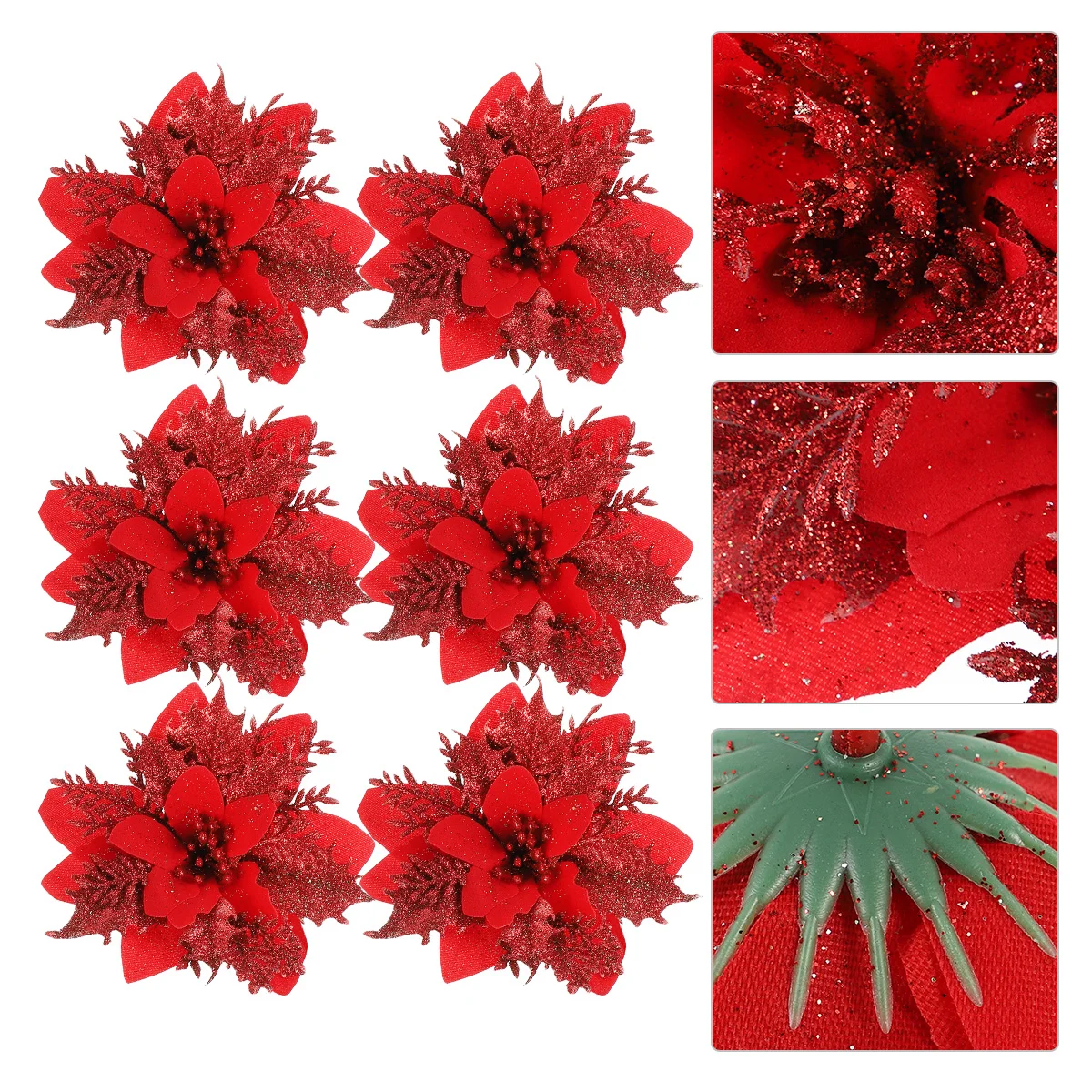 

Christmas Flowers Poinsettia Tree Glitter Artificial Flower Decorations Decor Picks Fakewreath Stems Ornaments Poinsettias Red